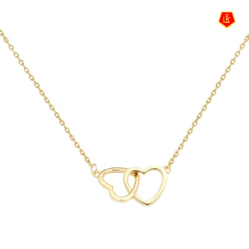 [Ready Stock]Double Ring Heart-Shaped Necklace Women's Simple Temperamental Minority Design Sense