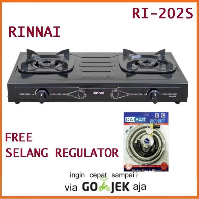 Rinnai Kompor Gas 2 Tungku RI-202S Free Selang Gas Regulator caisar SNI