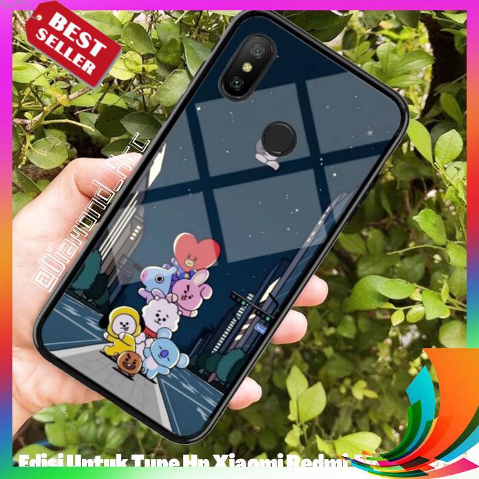 【TERBARU】 PREMIUM Case Hp Glass MOTIF BT21 BTS REDMI NOTE 5 PRO