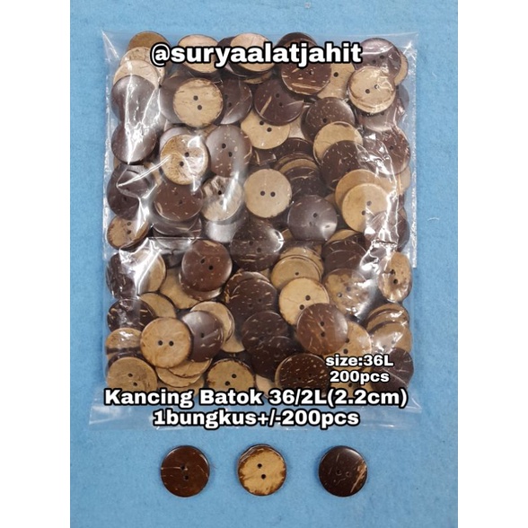 Kancing Batok 36/2L/2.2cm @+/-200pcs =rp.27.000/1bks