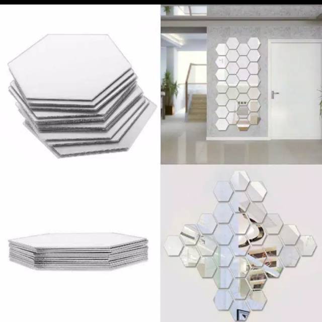 7 pcs cermin kaca besar hexagonal mirror
