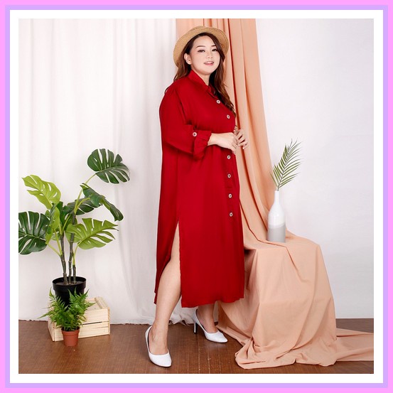 Vista Long Tunik White Putih Lilac Hitam Polos Katun Linen Halus Ld 110 Jumbo Fit Xxl Busui Kancing 