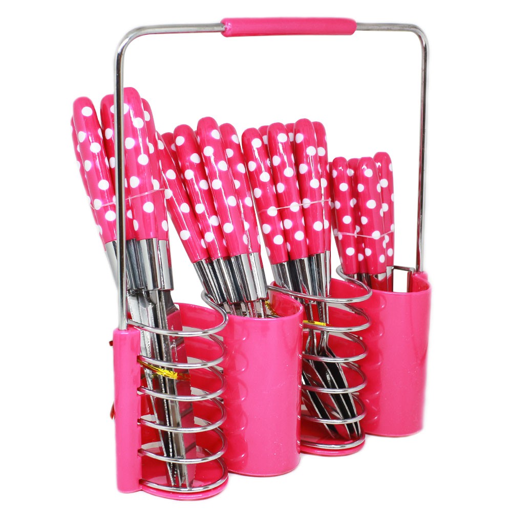 Sendok Makan set Polkadot 24 pcs Stainless + Rak Stenlis - Warna