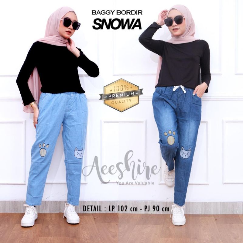 baggy bordir snowa celana jeans wash