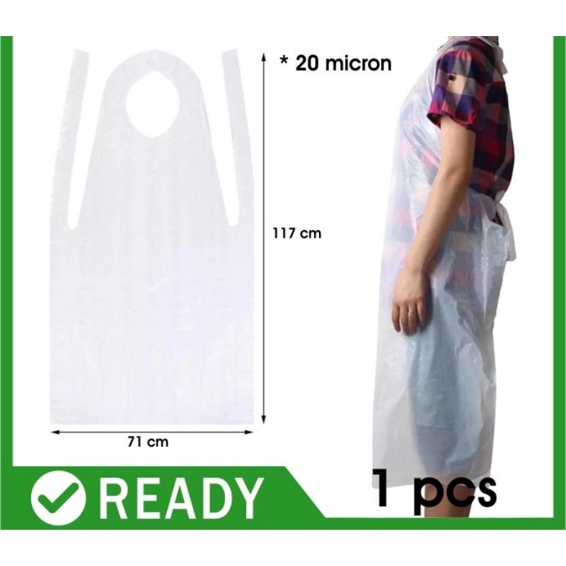 Apron Plastik Celemek Plastik PE film Non Medis APD Dapur Koki Masak ldpe disposable white