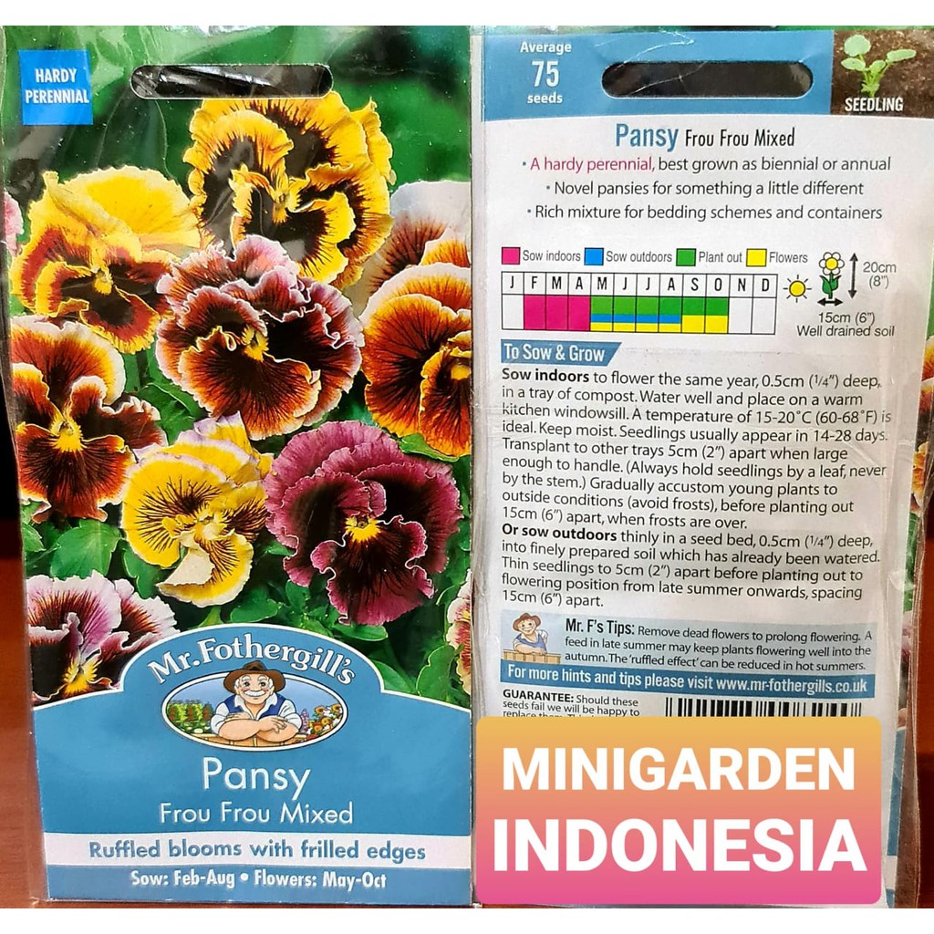 Benih Bunga  PANSY FROU FROU MIXED PACK 75 BIJI bibit bunga import Mr.Forhergills