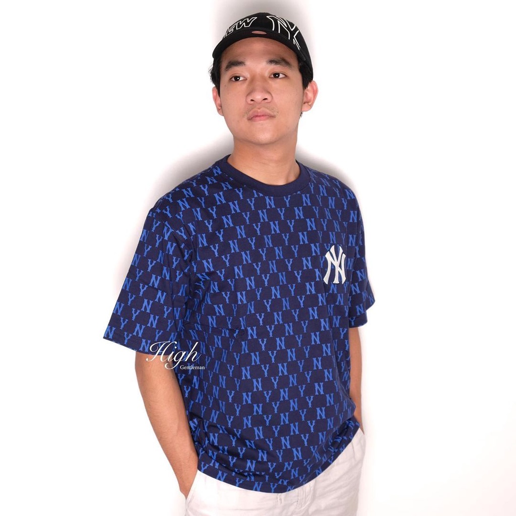 MLB NY Yankees Basic Monogram All Over Tee - Navy 100% Authentic