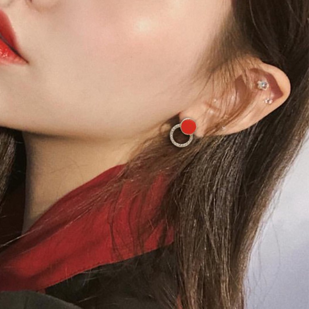 Hu Hu Hu Hu Hu Alat Bantu Pasang Kacamata♡ 1 Pasang Anting Stud Berlian Imitasi Bentuk Bulat Asimetris Untuk Wanita