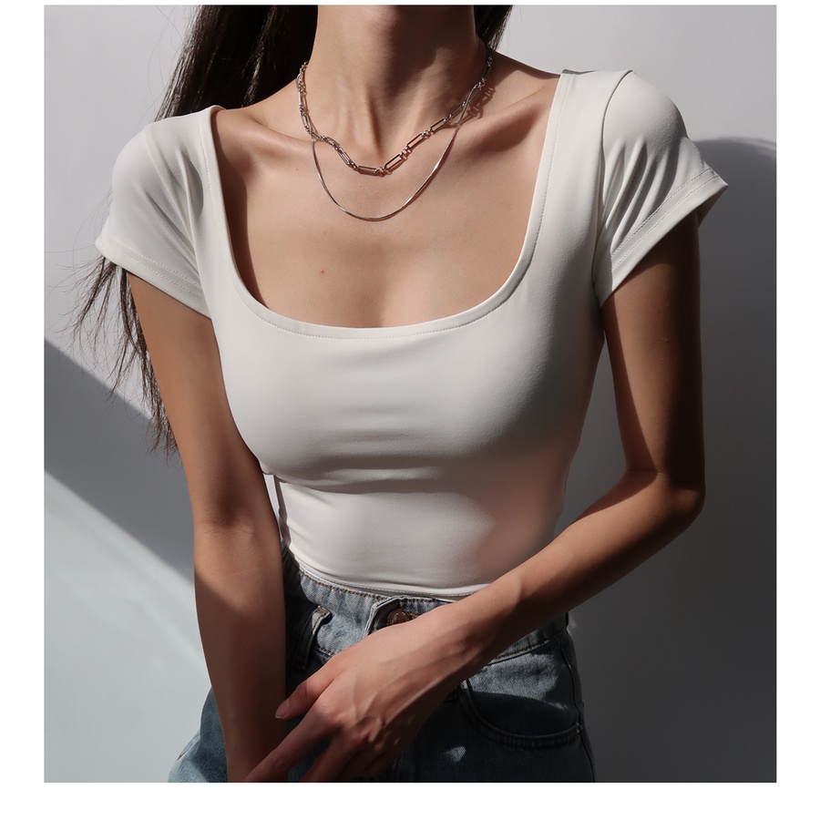 【MISSHONEY】Korean SXY Scoop Neck Crop Tee 7301