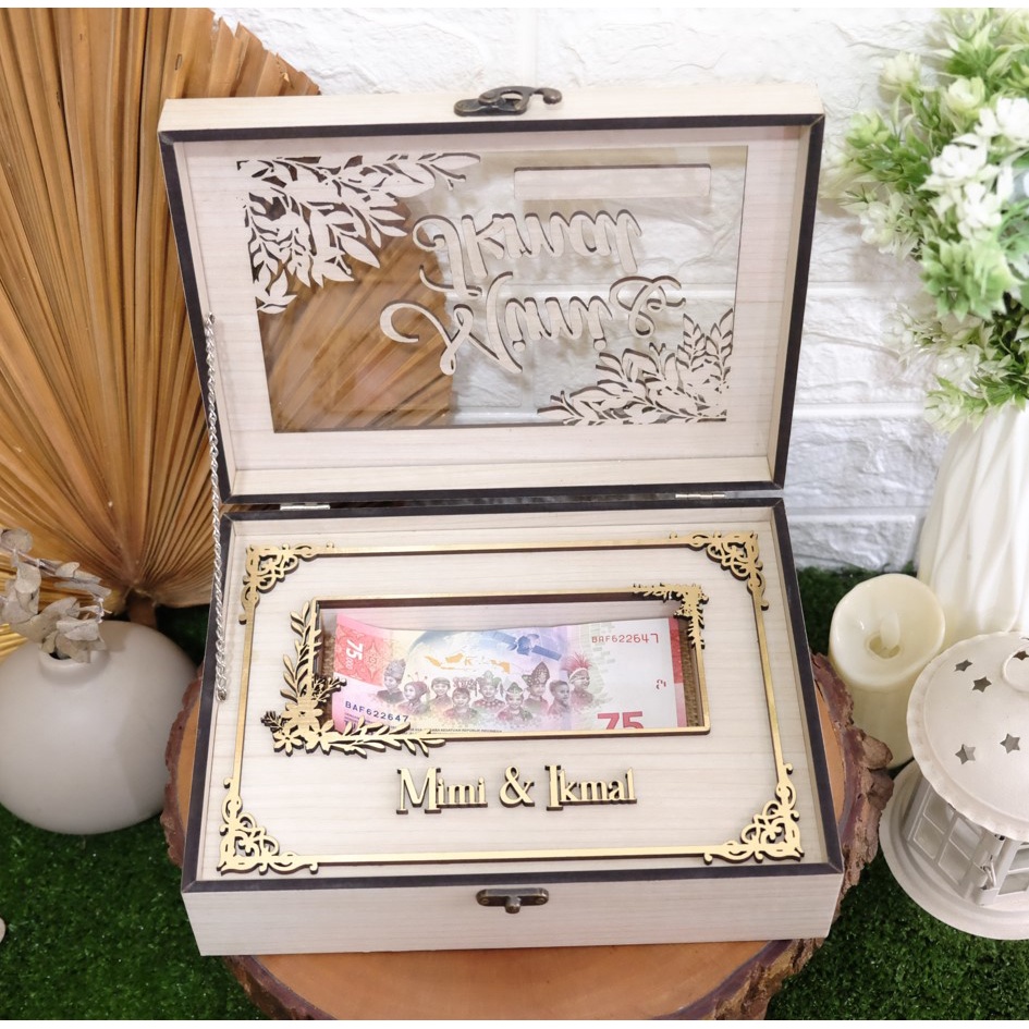 [Size L] Custom Wooden Mahar Box Kotak Mahar Hantaran Perhiasan Emas by Lasercreative