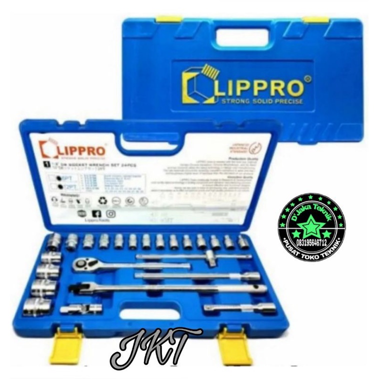 Kunci Shock Set 1/2" 24pcs LIPPRO 12 PT Socket Wrench Set