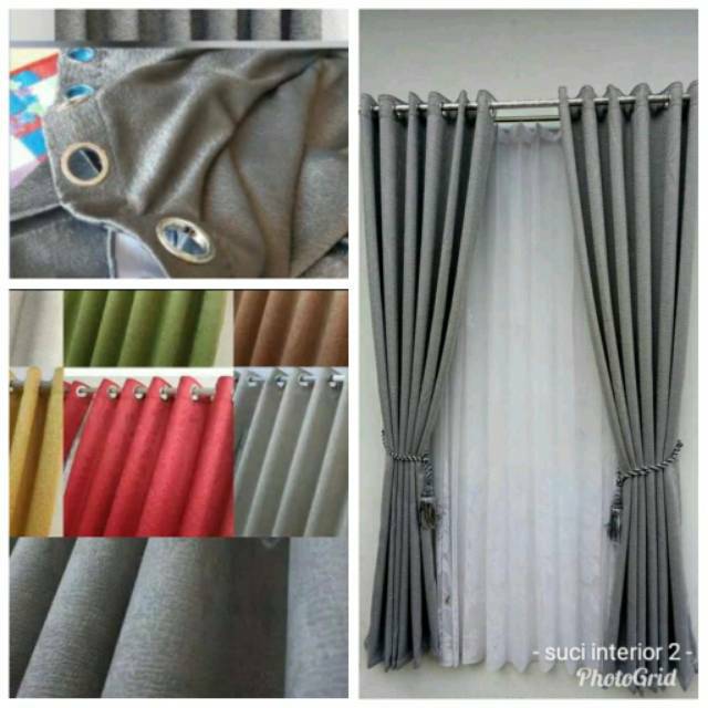 Gorden polos serat kayu abu tua.