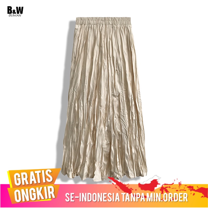 Pakaian Wanita Rok Wanita Rok Lipit Rok 2021  Panjang Kerut Rok Pinggang Tinggi-    Korea Putih A- l