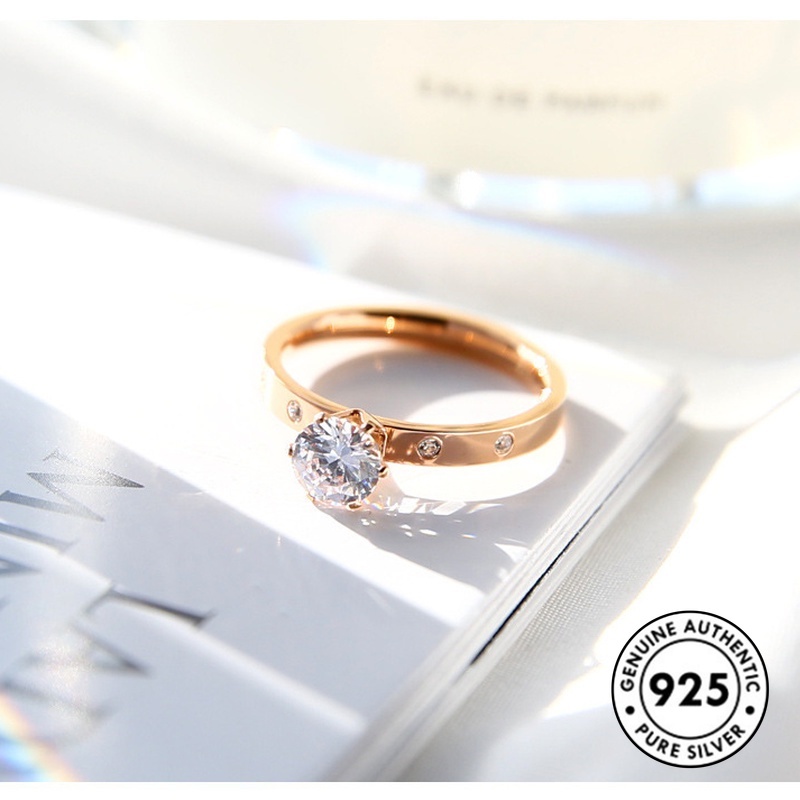 Cincin Berlian Inlaid Bahan S925 Silver Warna Rose Gold