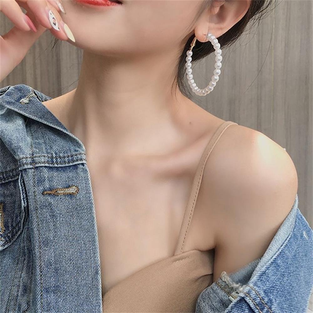 Top Mutiara Anting Hoop Wanita Lingkaran Besar Fashion Bentuk Bulat