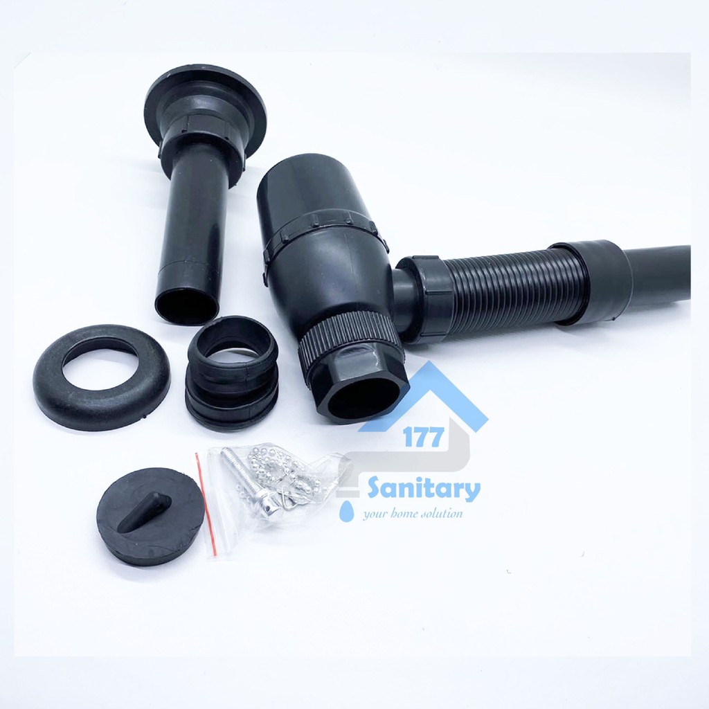 Sifon Botol Plastik Fleksibel HITAM 3098-Saringan afur Cuci Tangan Wastafel Pvc sink blac tebal drainer strainer pembuangan buangan air washtafel buangan /C33a