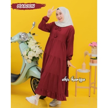 Gamis Midi Dress Wanita Bahan Rayon Muslim Terbaru Fashion Kekinian