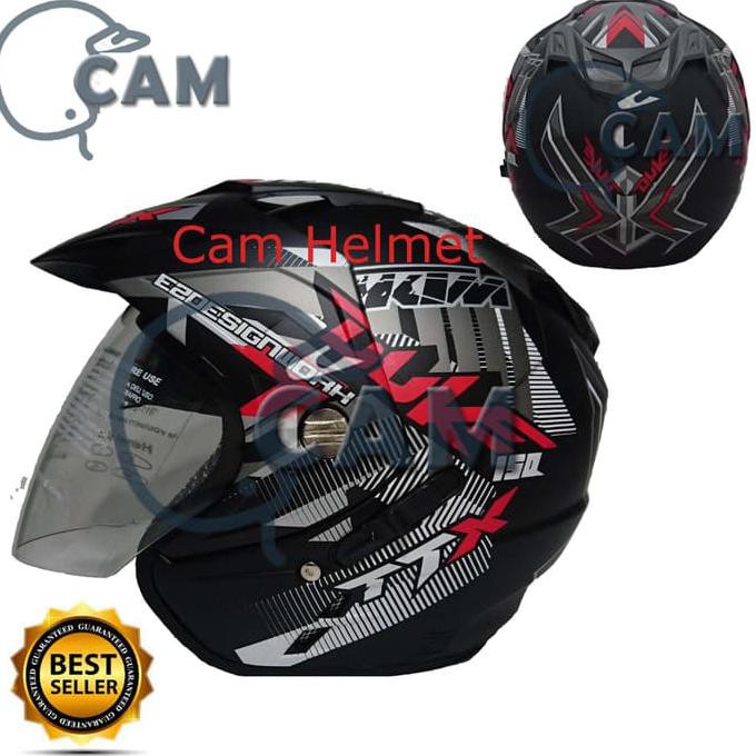 Helm Dmn 2 Kaca Double Visor Duke Black Doff Red