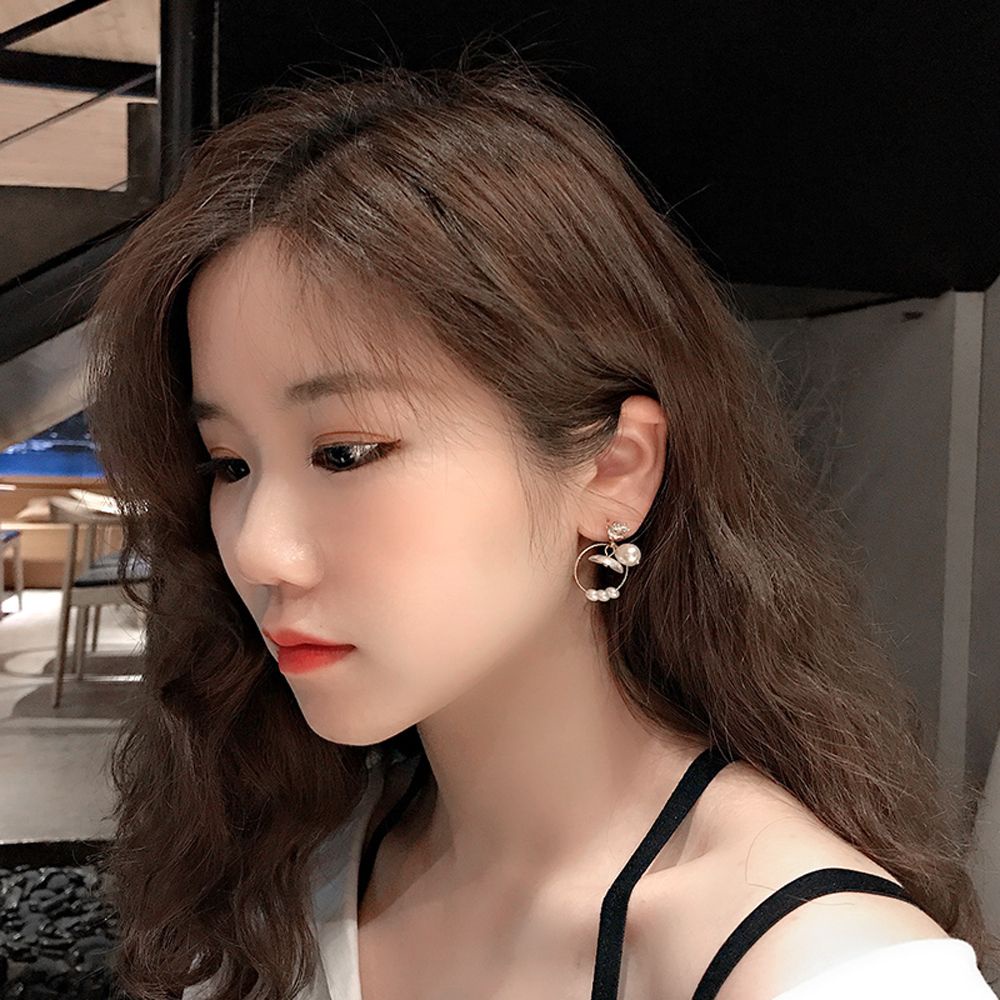 LANFY Sweet Women Dangle Earrings Elegant Fashion Jewelry Pearl Stud Earrings Cute Korean Round Zircon For Women Crystal Shell Flowers/Multicolor