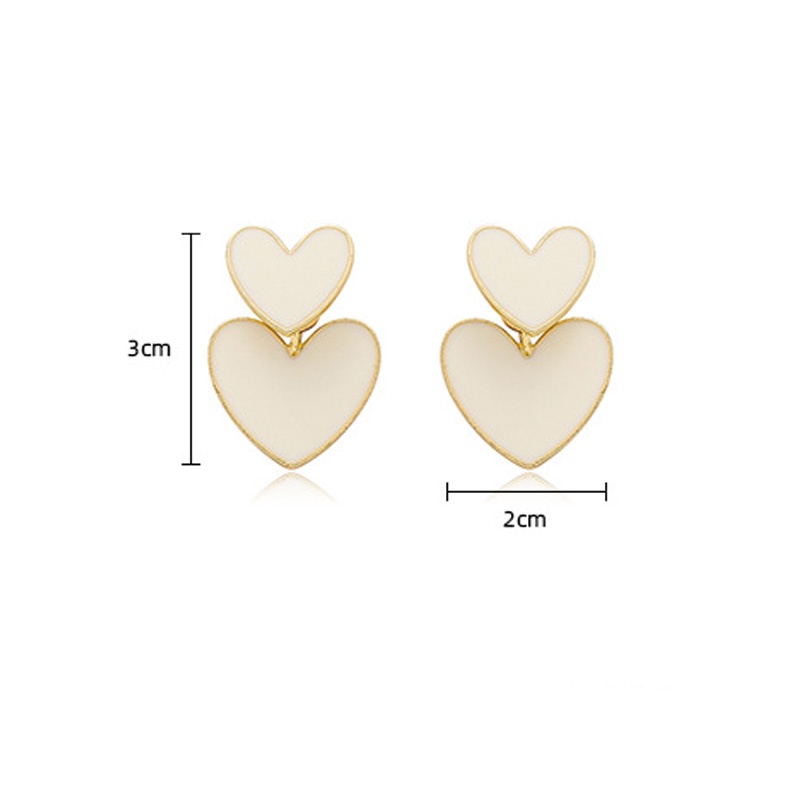 Anting S925 Silver Needle Bentuk Hati Ganda Warna Putih Gaya Korea Untuk Perhiasan