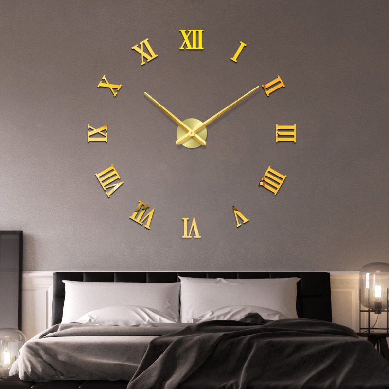 3D DIY Big Roman Number Acrylic Modern Mirror Borderless Wall Clock Sticker Set Decoration