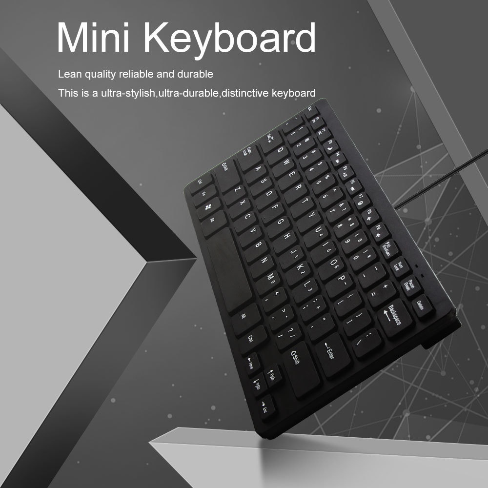 Keyboard Multimedia Kabel USB Mini 10 &quot;Ultra Tipis 78 Tombol Warna Hitam Untuk Kantor