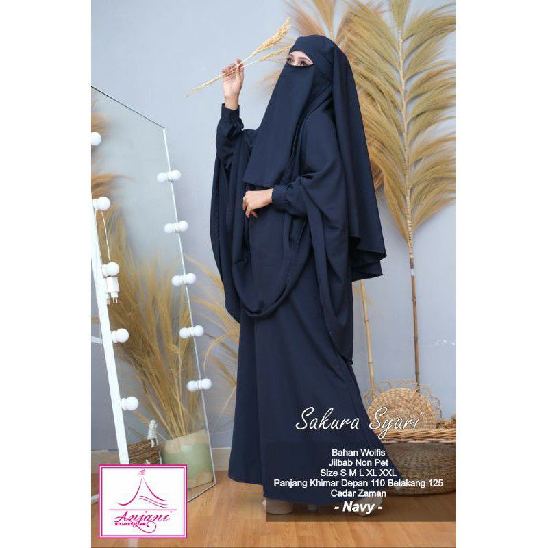 Gamis Syari Polos Set Jilbab Plus Cadar Zaman Sakura Syari Set Khimar Plus Cadar Bahan Wolfis