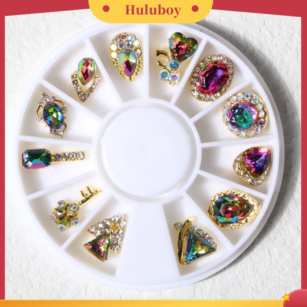 Huluboy Huluboy♡ 1 Kotak Berlian Imitasi 3D Bahan Alloy Untuk Dekorasi Nail Art