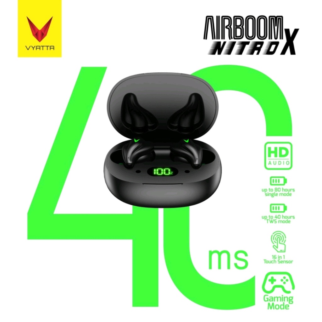 Vyatta Airboom Nitro X TWS Bluetooth Headset / Earphone Gaming Mode 40ms,16in1 Touch Sensor (SECOND)