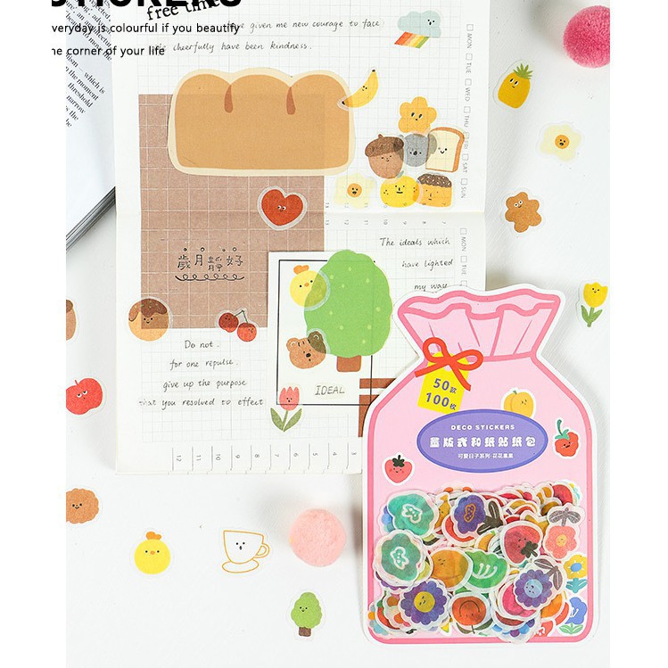

100Pcs Stiker Kertas Motif Lucu untuk Dekorasi DIY