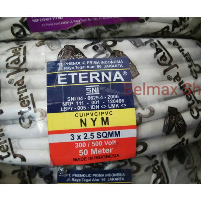 Kabel Listrik NYM 3x2.5 mm Eterna Meteran/Kabel ETERNA 3x2.5mm/Kabel Kawat Tembaga/Kabel NYM 3x2.5mm