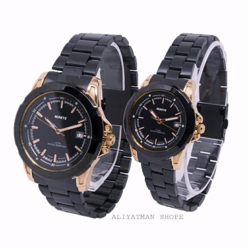 JAM TANGAN MIRETE COUPLE RANTAI STAINLIS STEL ANTI KARAT FITUR TANGGAL AKTIF