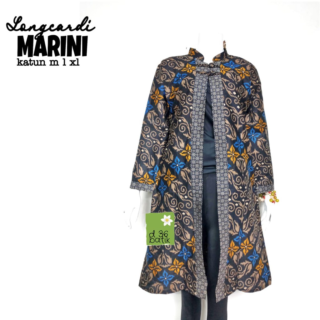 Couple Longcardi Marini Batik Bunga Zigzag Sarimbit Outer Outerwear Cardigan Kardigan Kantor Seragam