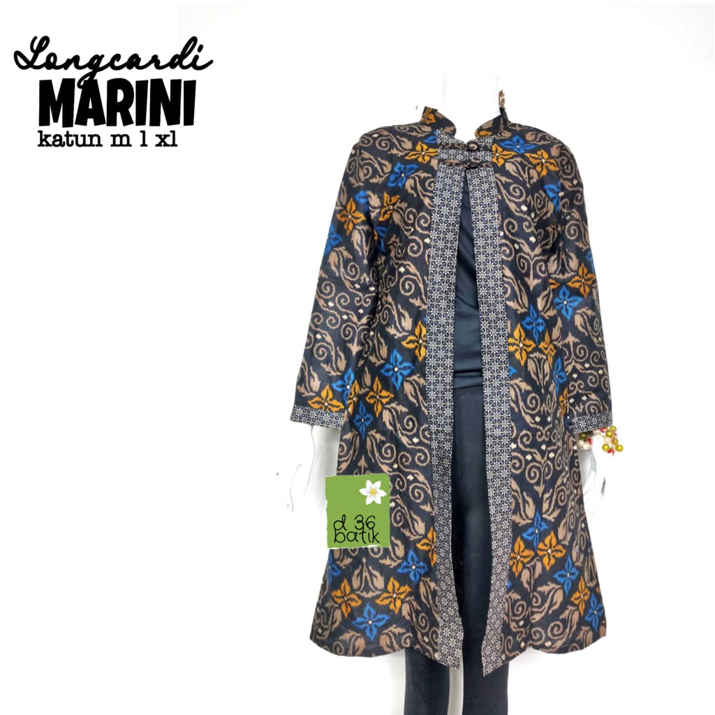 Couple Longcardi Marini Batik Bunga Zigzag Sarimbit Outer Outerwear Cardigan Kardigan Kantor Seragam