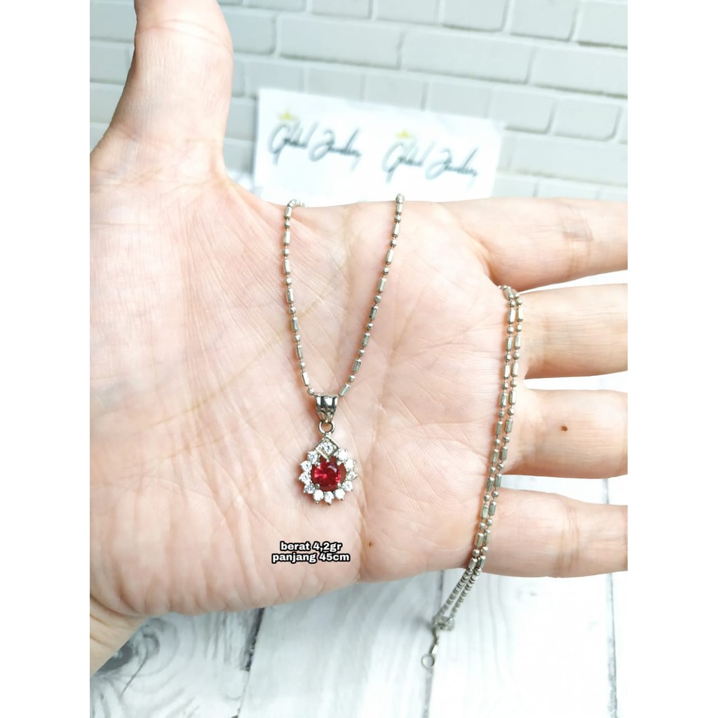 KALUNG SET LIONTIN MATA MERAH PERAK ASLI S925 GLOBAL JEWELLERY CH088