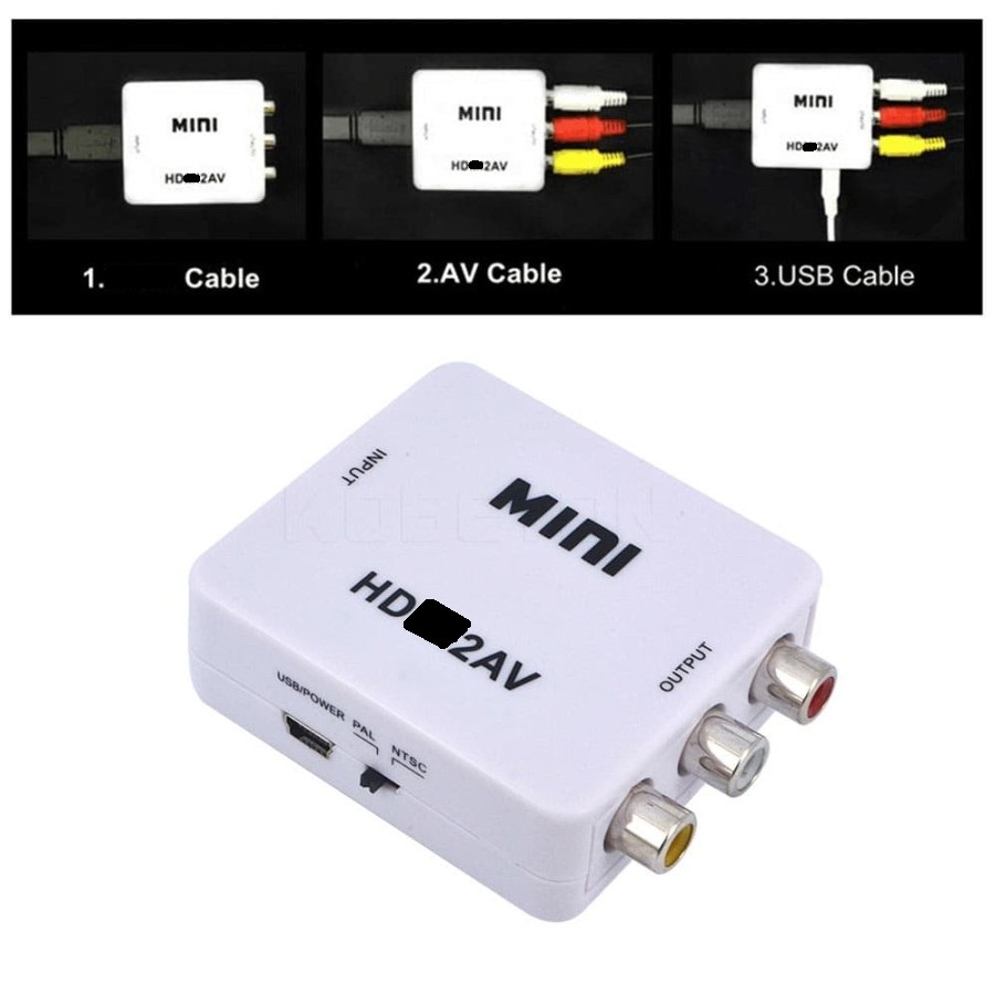 Hdtv to av mini converter box adapter 1080p Full hd pal ntsc - konverter Hdtv input to rca audio video output kabel