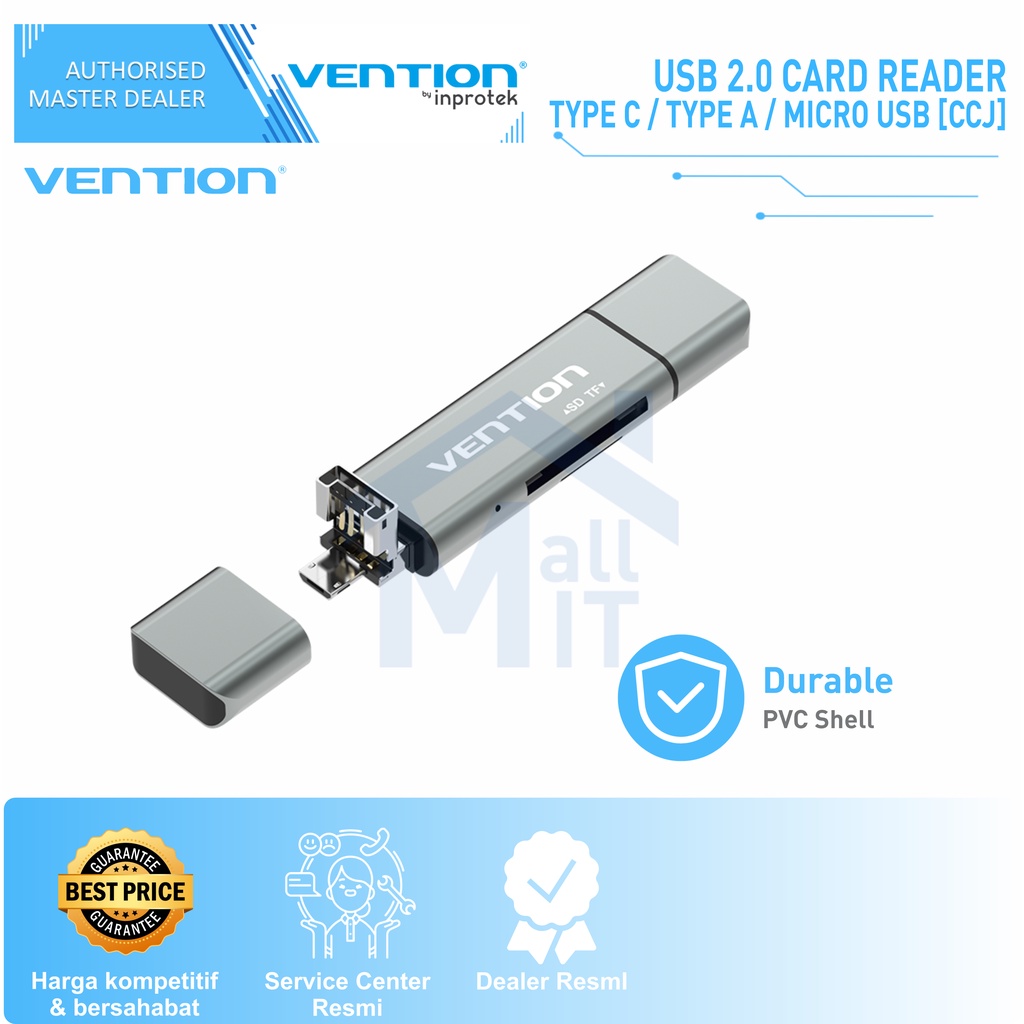 ( Bisa Cod ) Vention Card Reader USB A 3.0 2.0 Type C Micro SD Card OTG CCH CCJ ORI