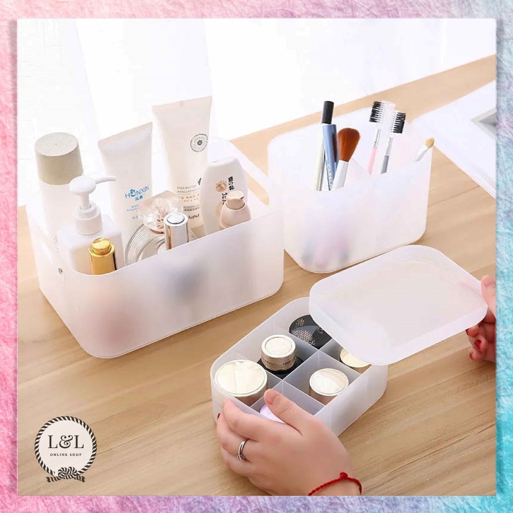 Organizer Box Serbaguna Tempat Kotak Penyimpanan Wadah Kosmetik Skincare Sekat dan Polos Portable