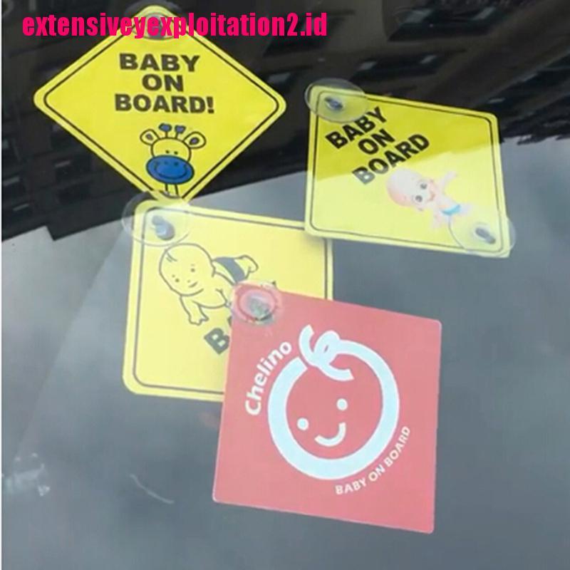 &lt; E2id &amp; &gt; Stiker Reflektif Motif Baby On Board 12CM Warna Kuning Dengan Suction Cup Untuk Jendela Mobil