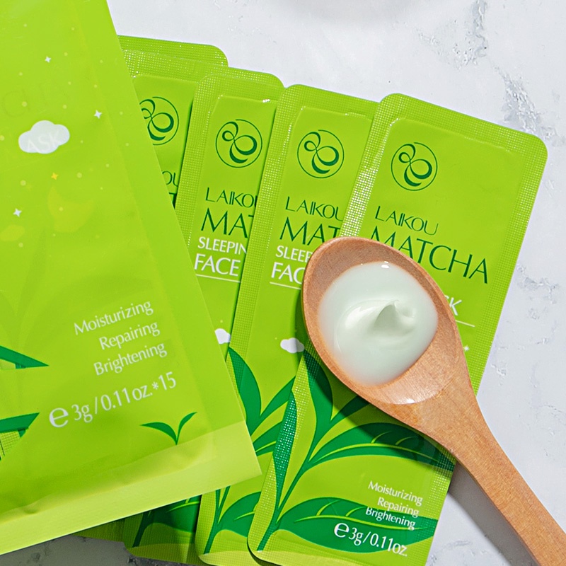 LAIKOU Matcha Sleeping Mask Krim Malam Menghilangkan Jerawat Melembapkan Tanpa Bilas 15pcs