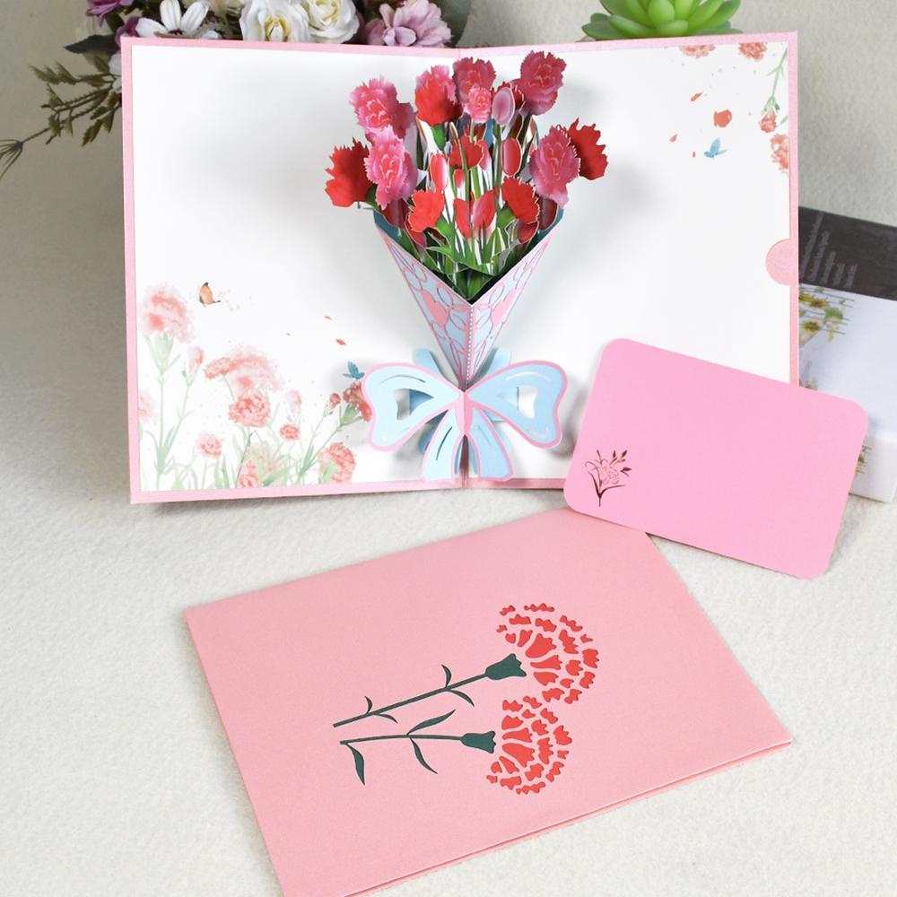 [Elegan] Mother's Day Card 3D Pop-Up Flowers Bouquet Untuk Ibu Ayah Ulang Tahun Wishes Festive Supplies