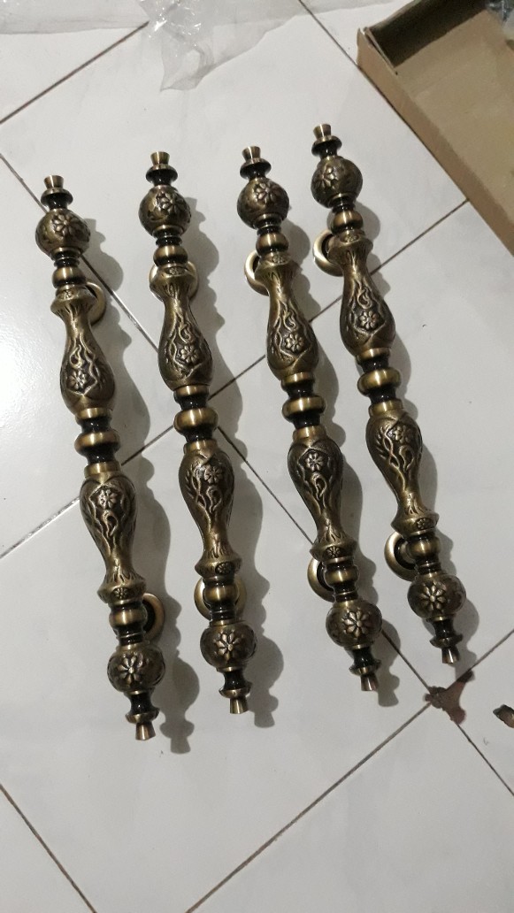 Termurah Handle Pintu Rumah Kuningan Motif Manggis 4 Pcs+body Kunci Pelor
