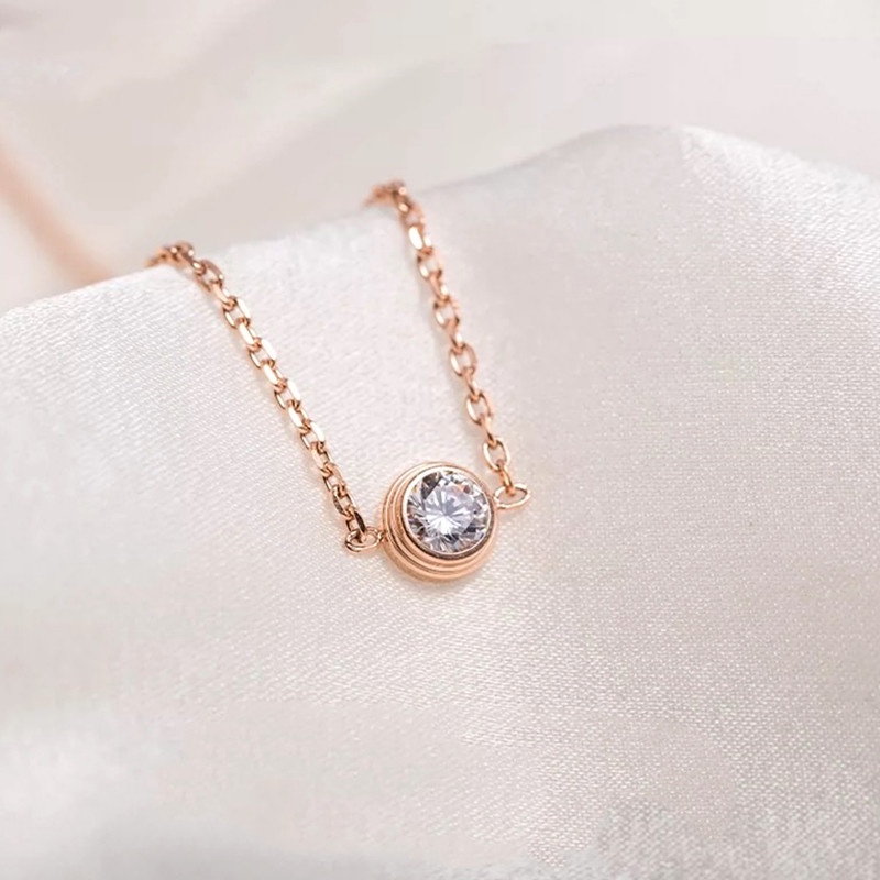 Gelang Titanium Wanita Anti Karat Satu Mata Berlian Emas 18K Mewah Aksesoris Korea