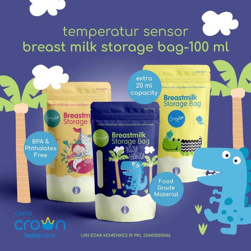 CROWN Kantong asi 120 ml (100 + ekstra 20 ml) dengan SENSOR PANAS Babycare Breastmilk Storage Asip