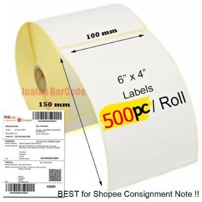 

500Pcs Label Barcode 100 X 150 Mm Kertas Sticker Thermal 100X150
