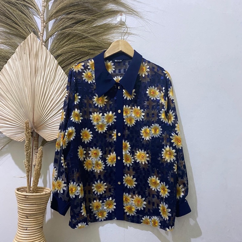 Thrift Kemeja Blouse Atasan Wanita Motif Polos Vintage - Batch 37 (B2-153 s/d B2-192)-B2-163