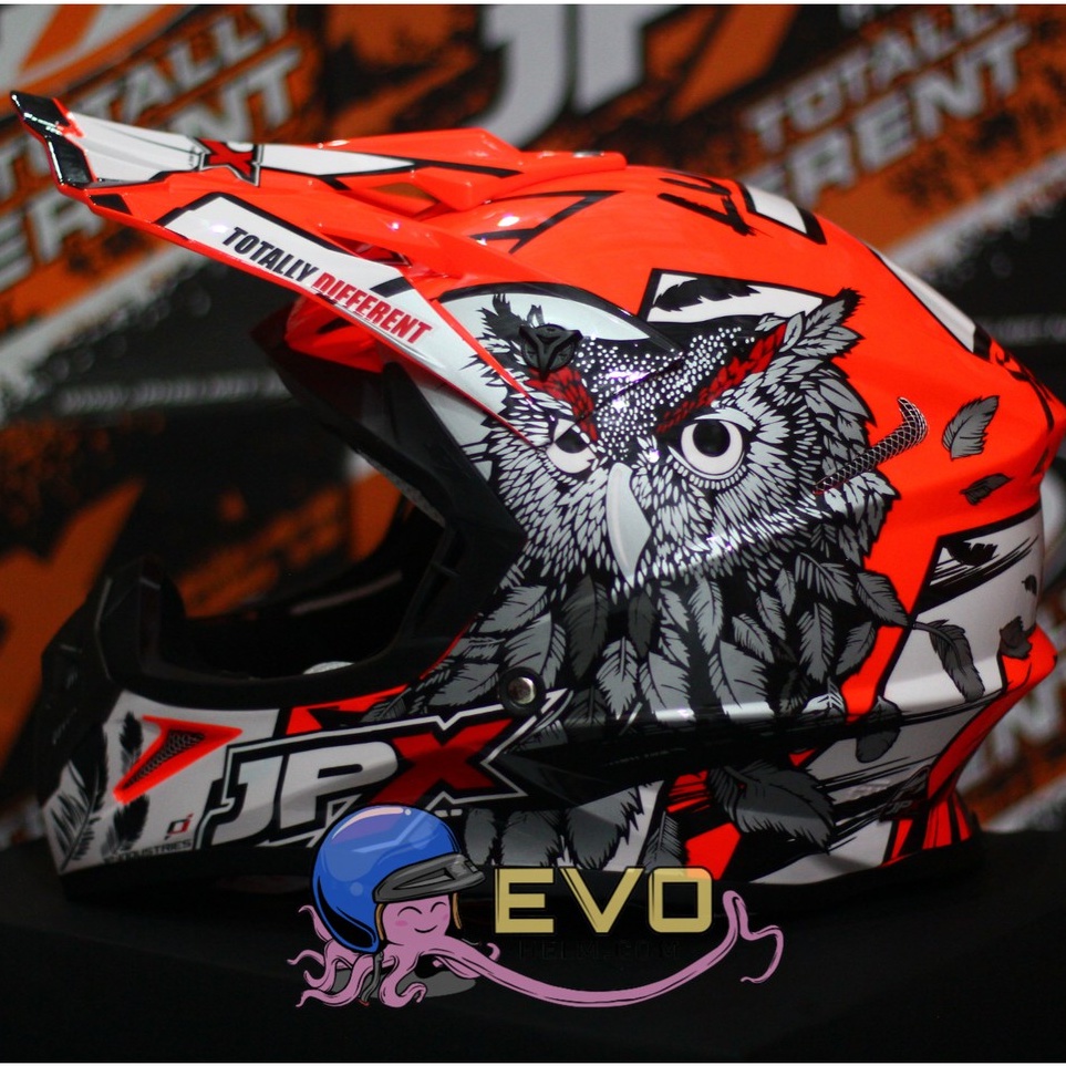 HELM JPX CROSS_FOX1 SERI X13 - FLUO RED GLOSS + GOOGLE SNAIL (ONGKIR 2 KG) JPX X13 STABILO OREN JPX ORANGE HELM CROSS MOTIF BURUNG HANTU JPX OWL HELM JPX TERBARU