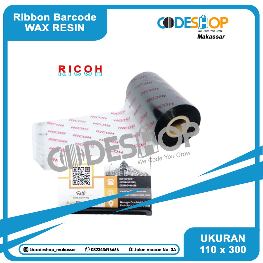 RIBBON RICOH (B110A) WAX RESIN 110 mm X 300 m PRINTER BARCODE ZEBRA