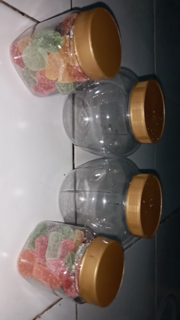 Wadah Toples Jar Botol Plastik Kue Kering Lebaran Bulat Apel 300ml