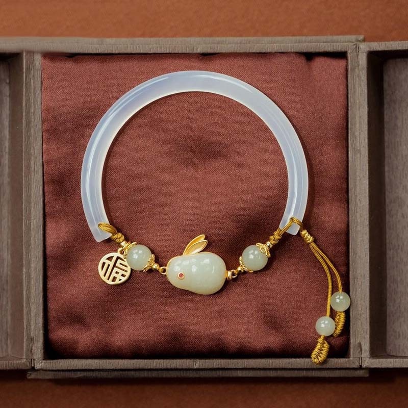 Gelang Bangle Batu Giok Hetian Alami Bentuk Kelinci Untuk Wanita